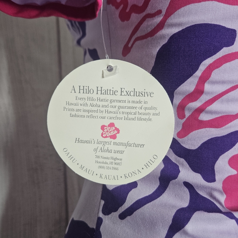 VTG 80s NWT Hilo Hattie Floral Puff Sleeve Dress w Mermaid Ruffle Hem, size 12 - Picture 8 of 10